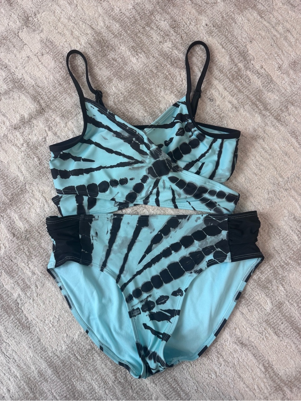 Kids Tie-Dye Two-Piece One-Piece Style Swimsuit in Light Blue and Black